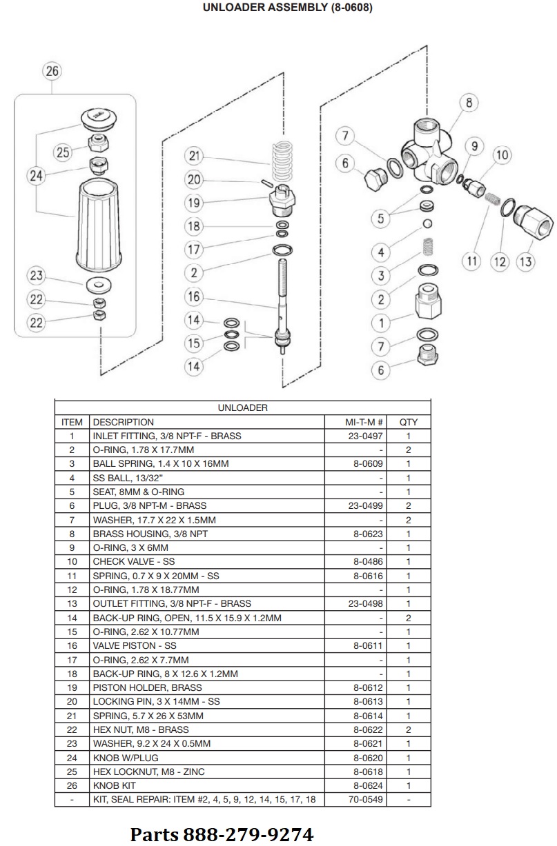 MITM unloader valve 98-0608 parts breakdown